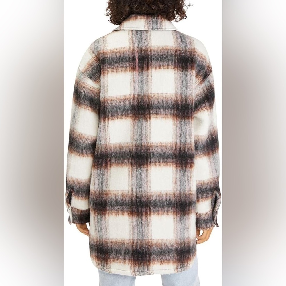 NEW Sanctuary Jacket Medium Town Flannel Shacket Plaid Pink Brown Oversized - Picture 9 of 16
